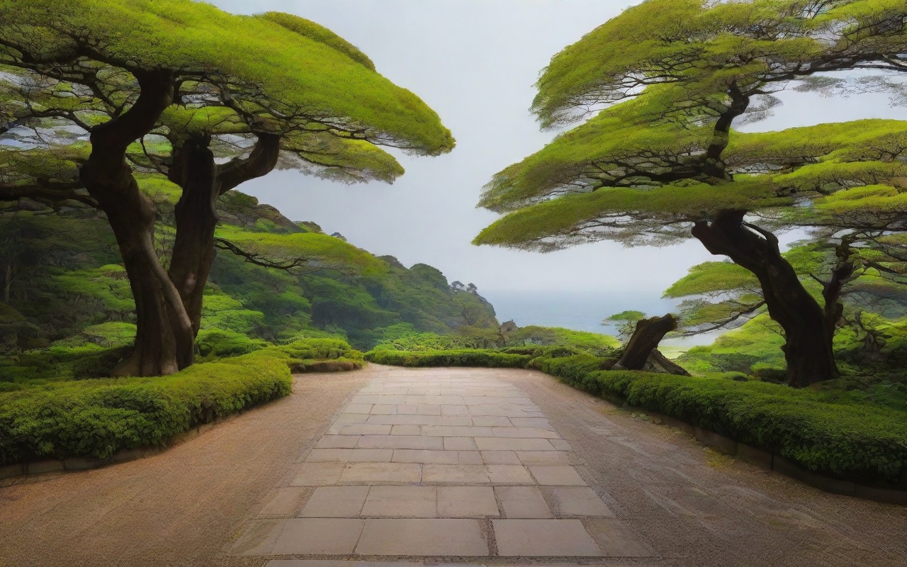 Forest path toward a Kamakura Zen training hall on a misty morning