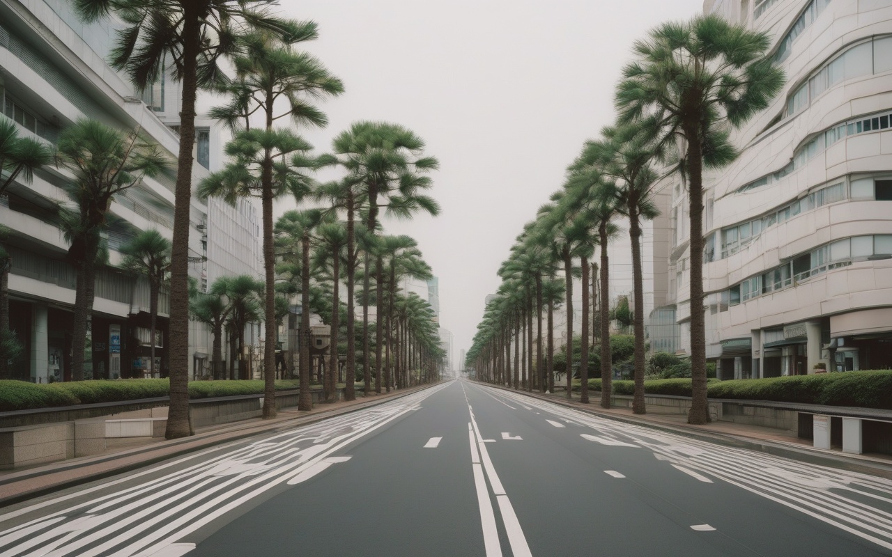 Wide boulevard toward Yokohama harbor
